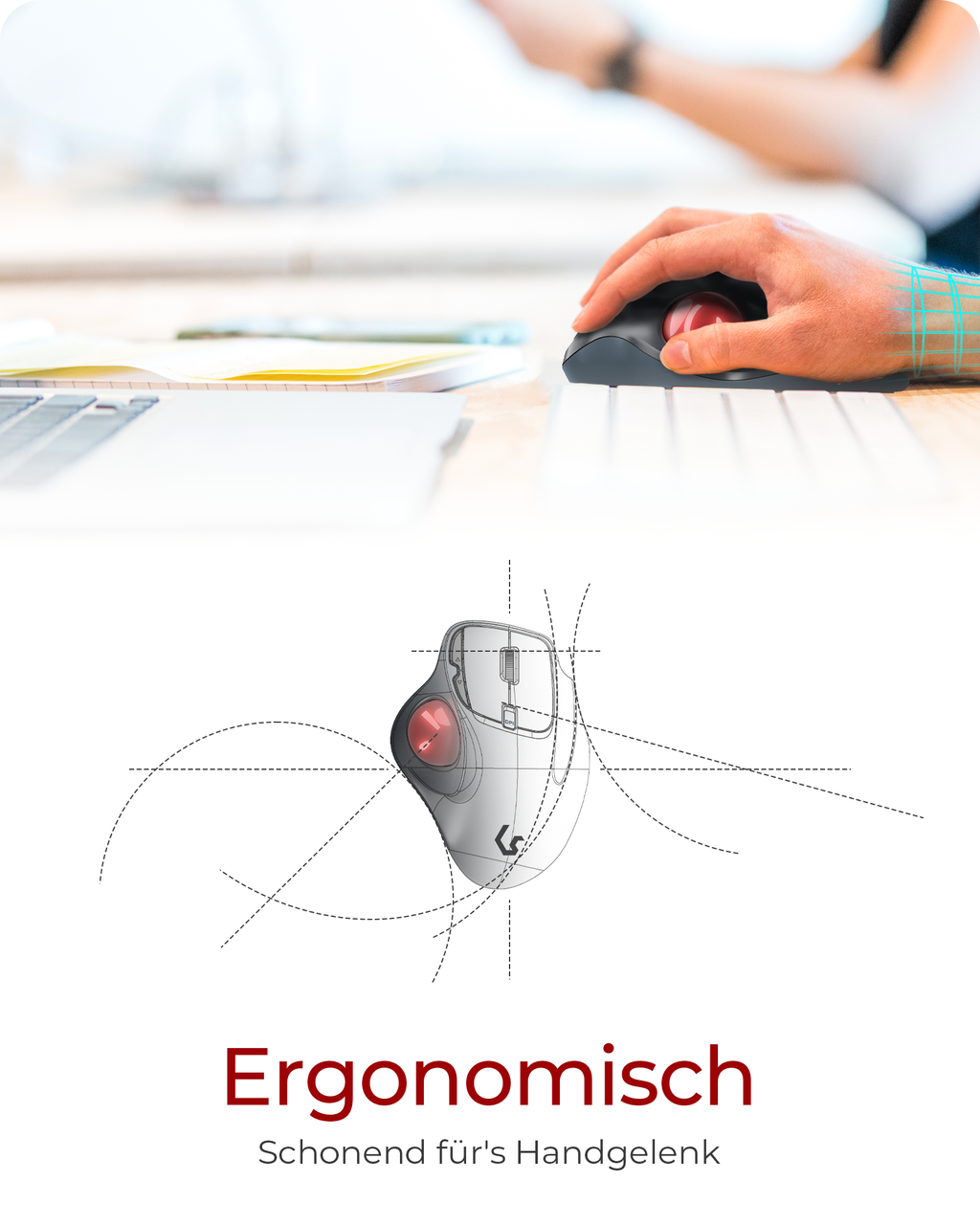 ICY BOX KeySonic KSM-6101RF-EGT, Ergonomische Trackball Maus