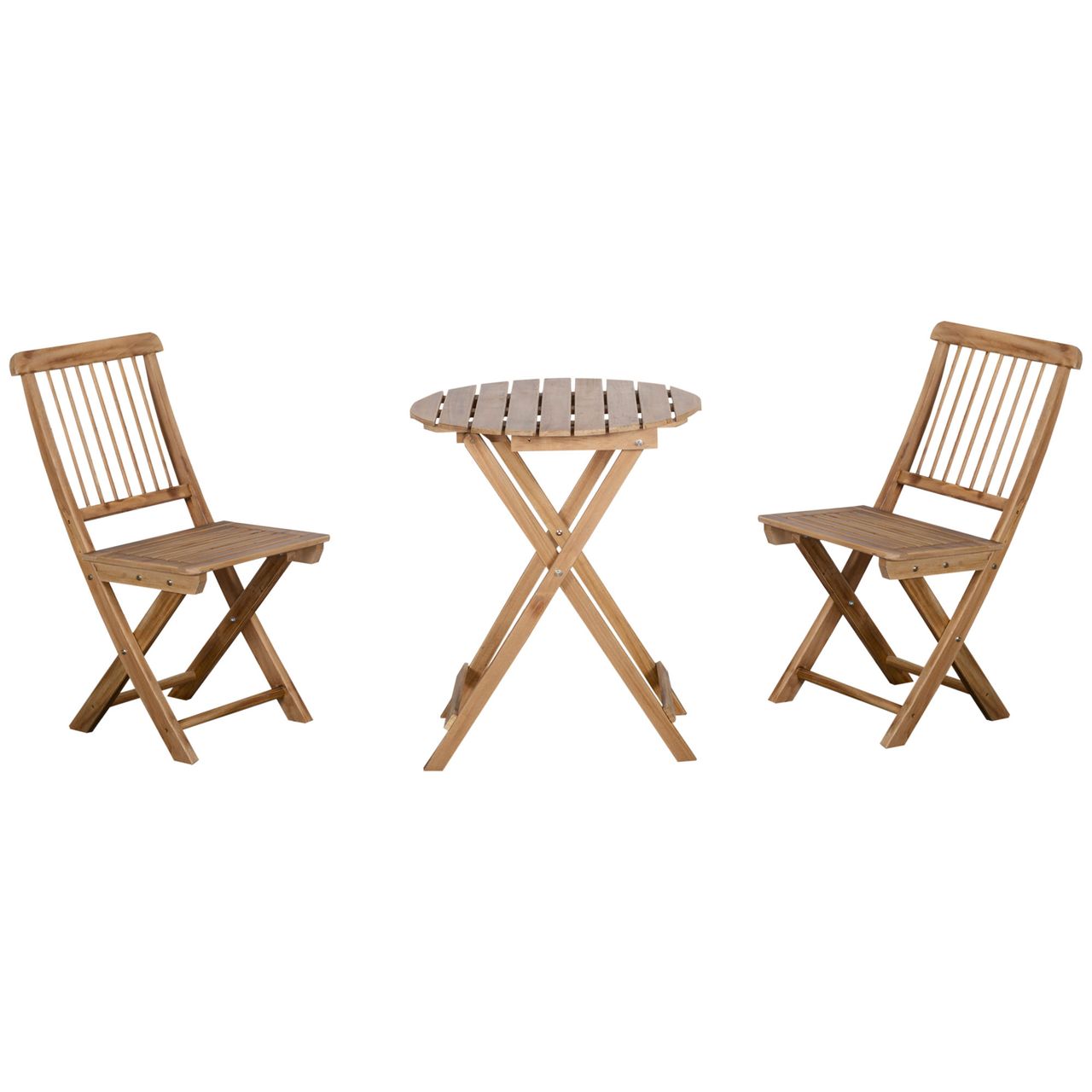Outsunny Bistroset 3-tlg. Klappbar Holz Gartenset Balkonset Bistrotisch mit 2 Stühlen Gartenmöbel Natur