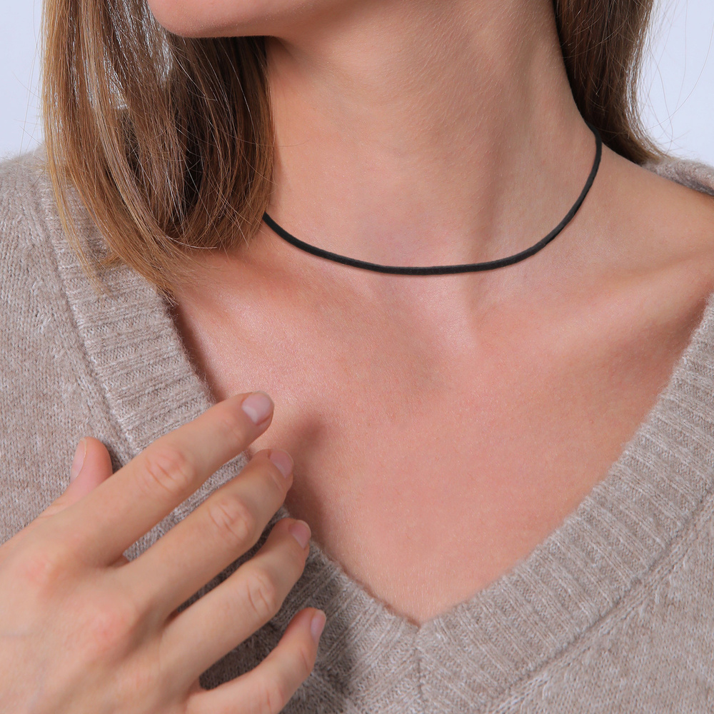 Elli Elli Collier Femmes Choker Basique Tendance avec Daim Noir en Argent Sterling 925 collier