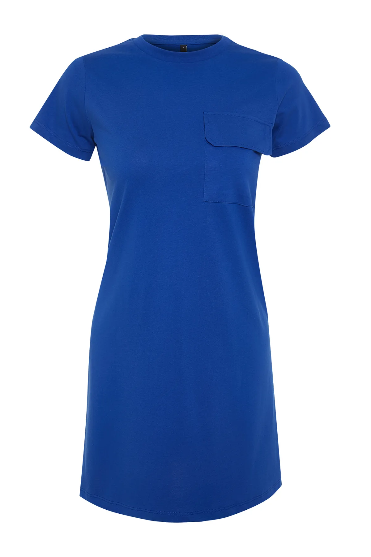 Trendyol Collection  Saks T-Shirt-Kleid aus 100 % Baumwolle mit Taschen, Rundhalsausschnitt und kurzen Ärmeln, gestrickt, TWOSS24EL00120