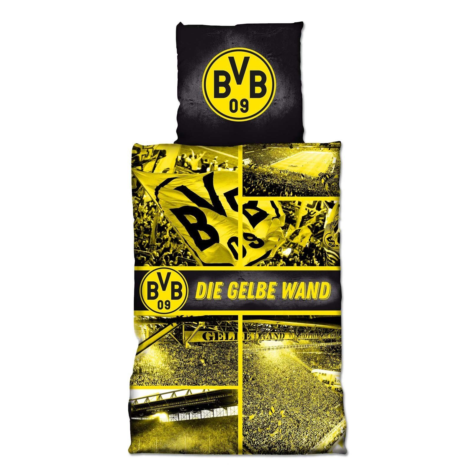 Bettwäsche BVB-Biber-Bettwäsche Gelbe Wand (135x200cm), BVB, Baumwolle, 2 teilig