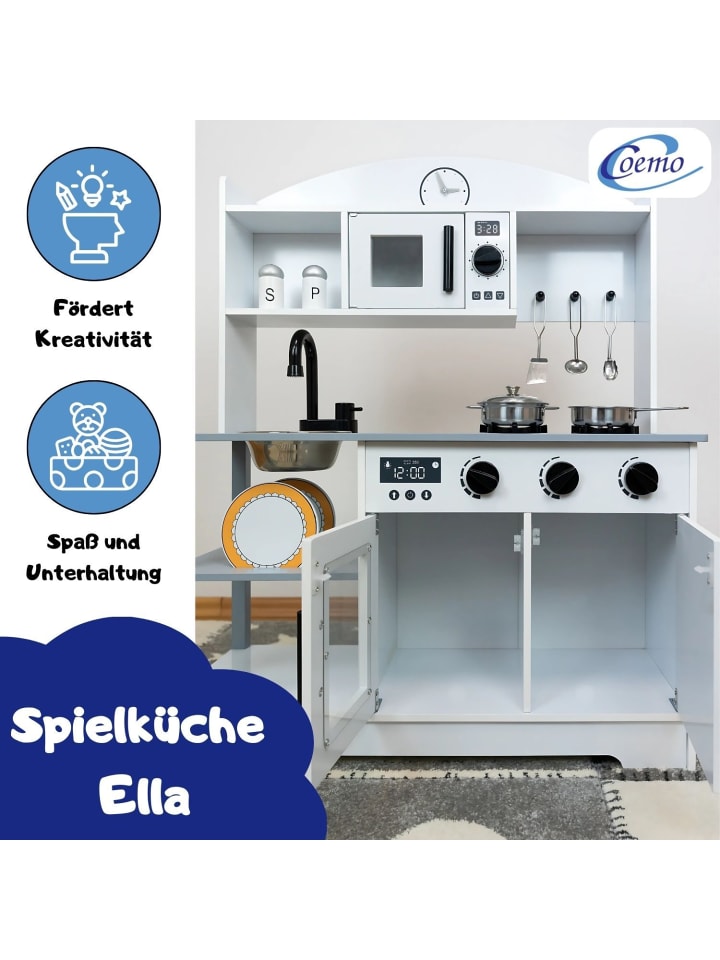 Coemo Spielküche Ella mit Aufsatz und Zubehör in Grau günstig kaufen onesize