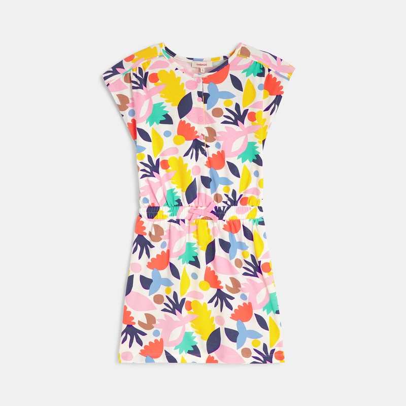 Robe fille à motifs abstraits en coton recyclé blanche Catimini