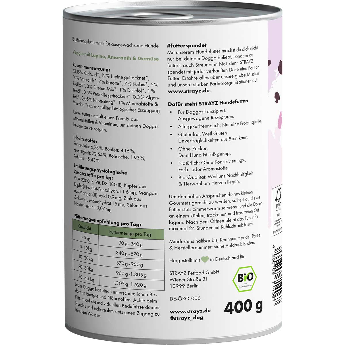 STRAYZ BIO Veggie mit Lupine, Amaranth & Gemüse bei ZooRoyal