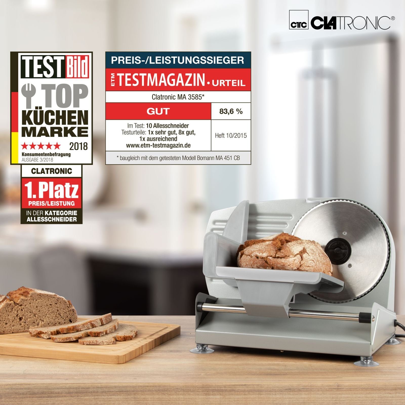 CLATRONIC Allesschneider CLATRONIC Edelstahl Schneide-Maschine Allesschneider Brot MA 3585