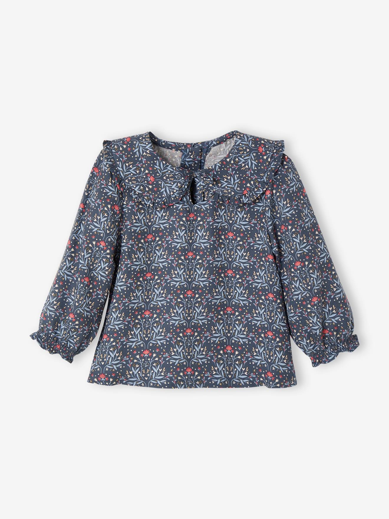 Vertbaudet Mädchen Baby Bluse mit Bubikragen - dunkelblau