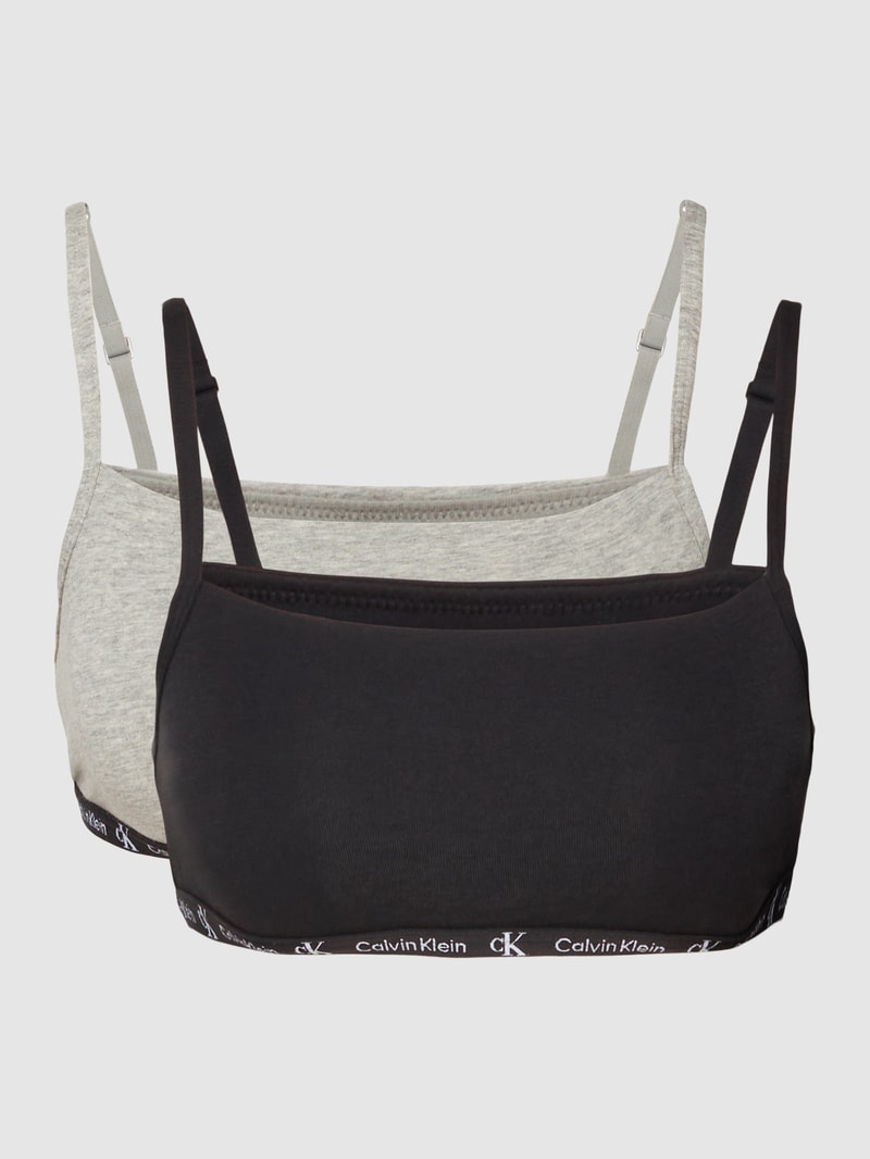 Bralette mit Spaghettiträgern Modell 'UNLINED' im 2er-Pack in schwarz
