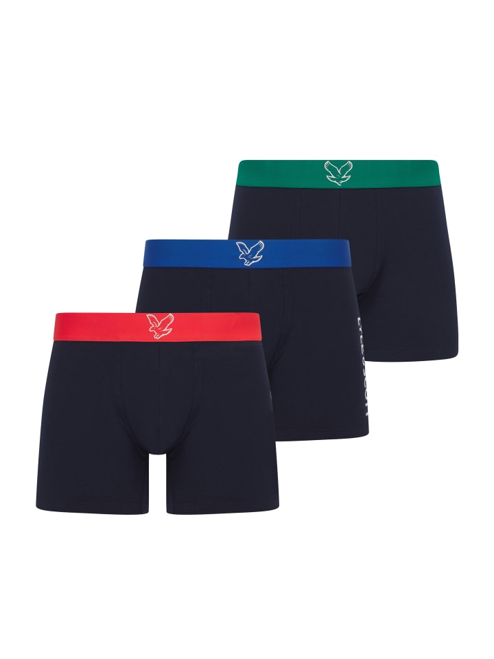 Lyle & Scott Trunks 3-Er Set in Dunkelblau mit mehrfarbigem Bund günstig kaufen