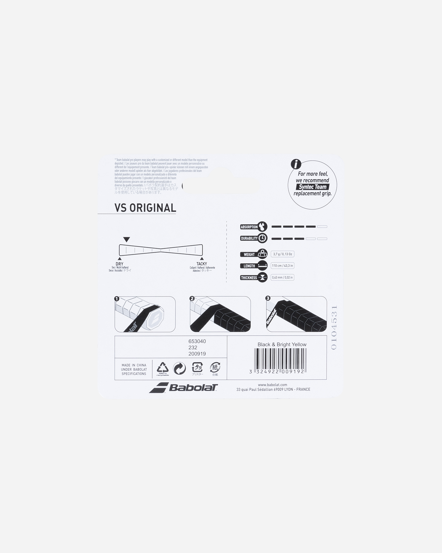 Grip Tennis Babolat vs Original 653040-232