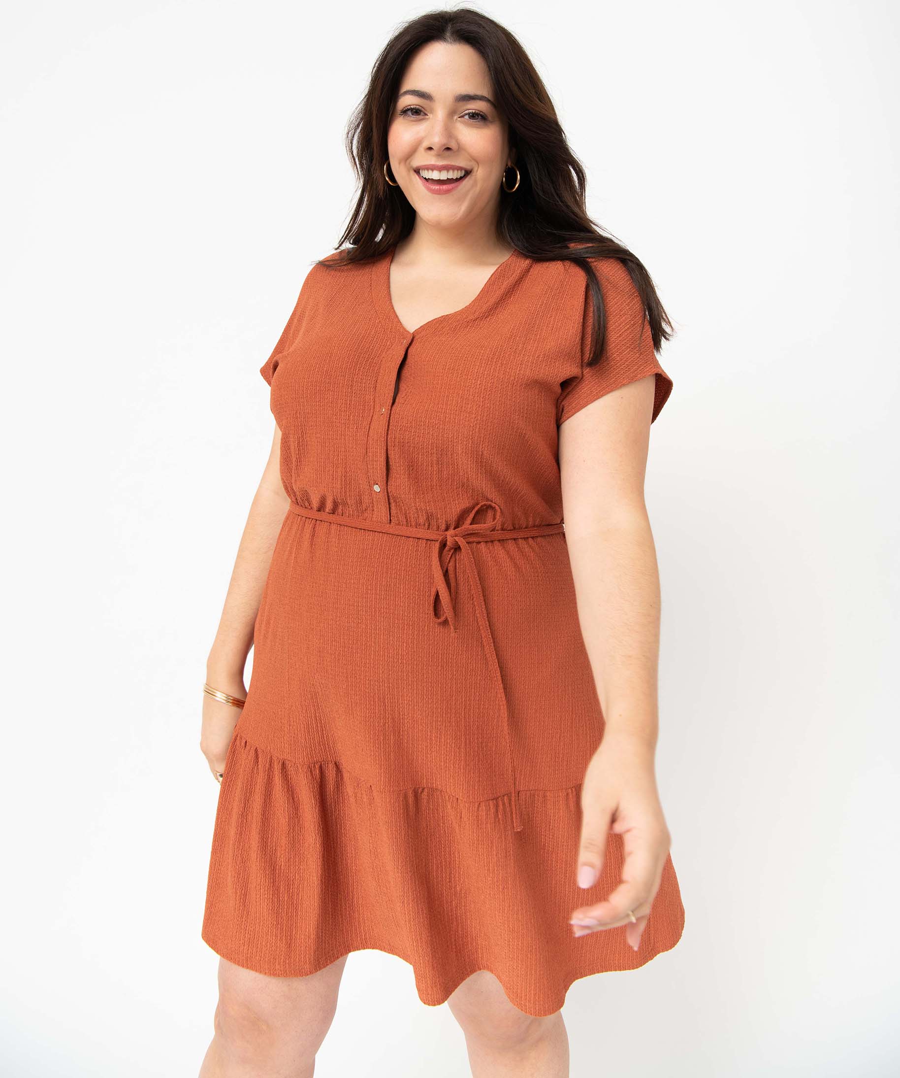 Robe femme grande taille en maille texturée avec volant dan... camel | GEMO
