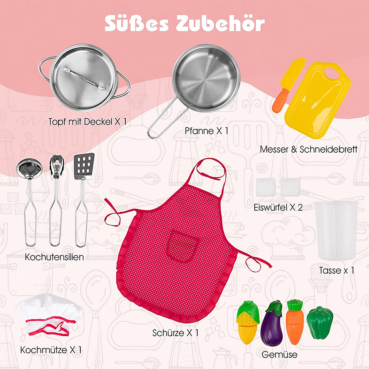 Spielküche mit Sound & Licht inkl. Schürze & Spielzubehör