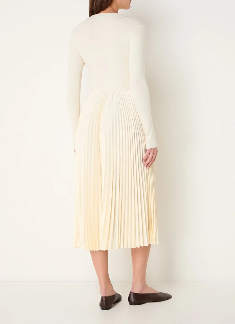 Vestido midi plisado de punto acanalado y mezcla de lana de Ralph Lauren