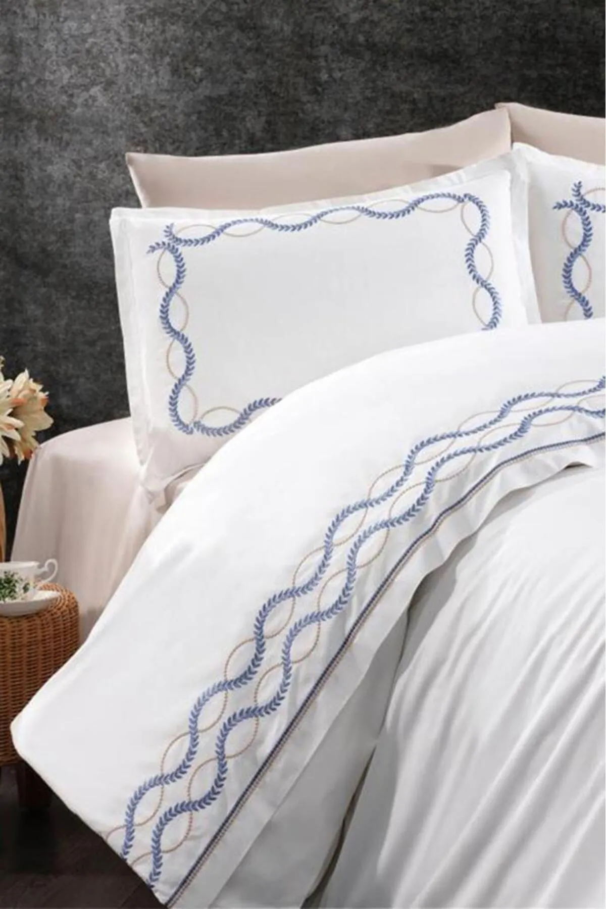 Çeyiz Diyarı  Bettwäsche Doppelbett - Blau - Gestreift