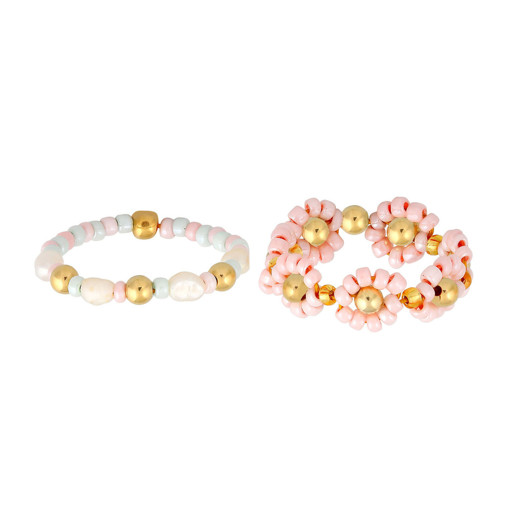 Elli Elli Bague Femmes Beads de Verre Set de 2 avec Perles d'eau douce en Argent Sterl Bague