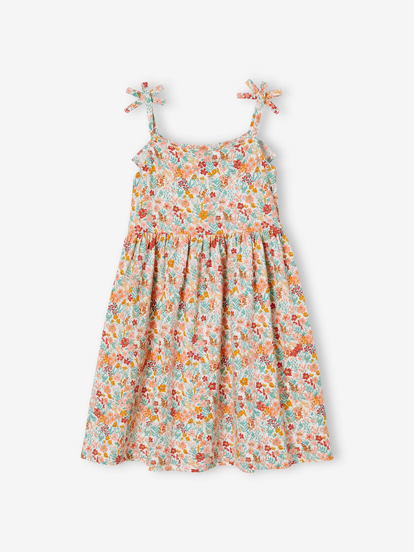 Lot de 2 robes Basics à bretelles fille 1 imprimée + 1 unie lot bleu/imprimé fleurs roses