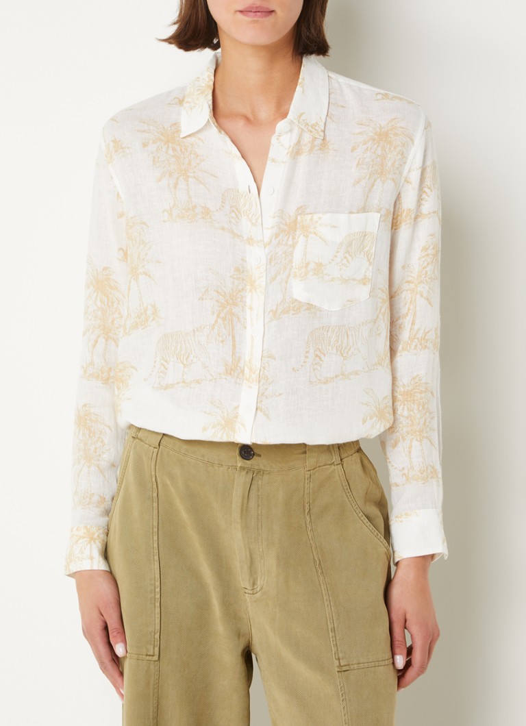 Blusa Charli da Rails em mistura de linho com estampa tropical.