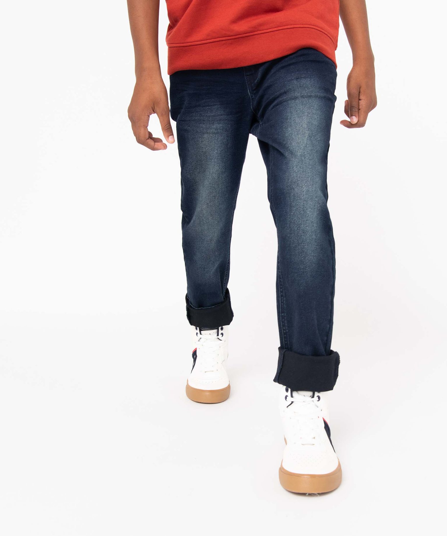 Jean Garçon coupe slim effet délavé blue black | GEMO