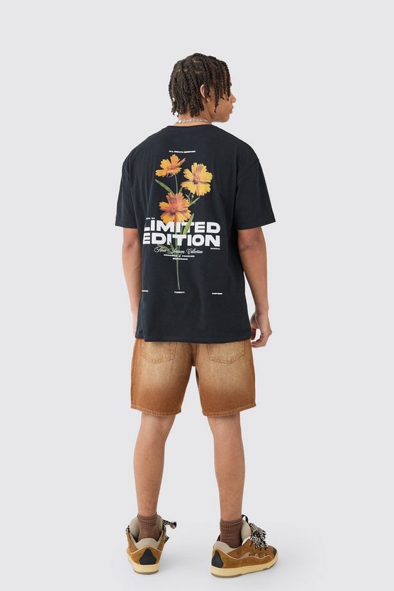 Oversize T-Shirt mit floralem Mmxii Print