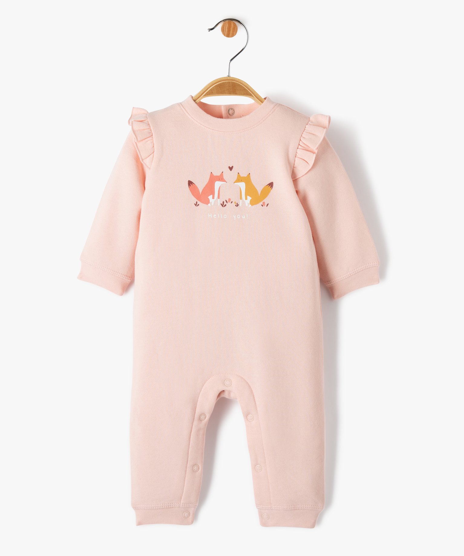 Combinaison longue imprimée en molleton bébé rose | GEMO