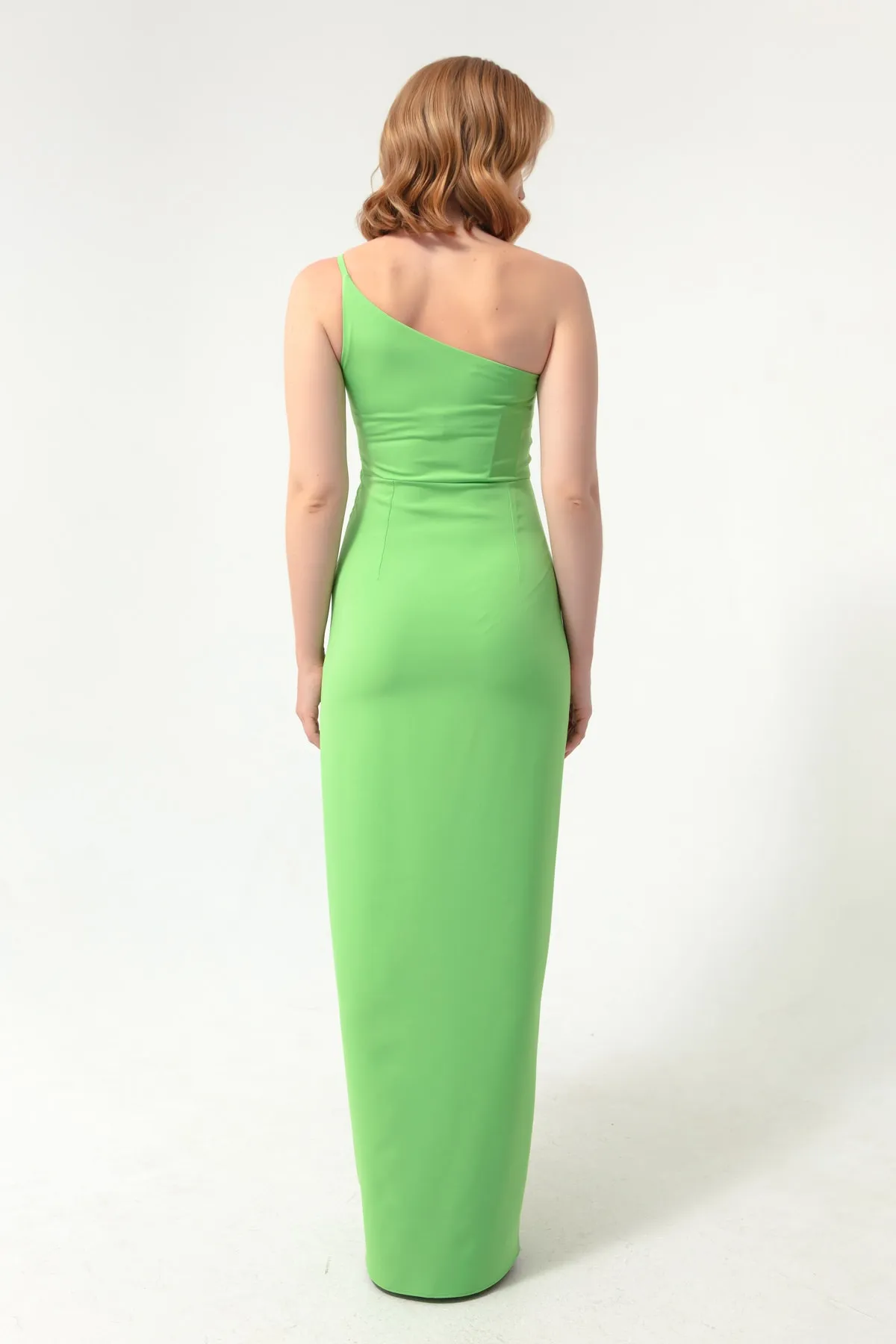 Lafaba  Pistaziengrünes One-Shoulder-Midikleid mit Schlitz für Damen