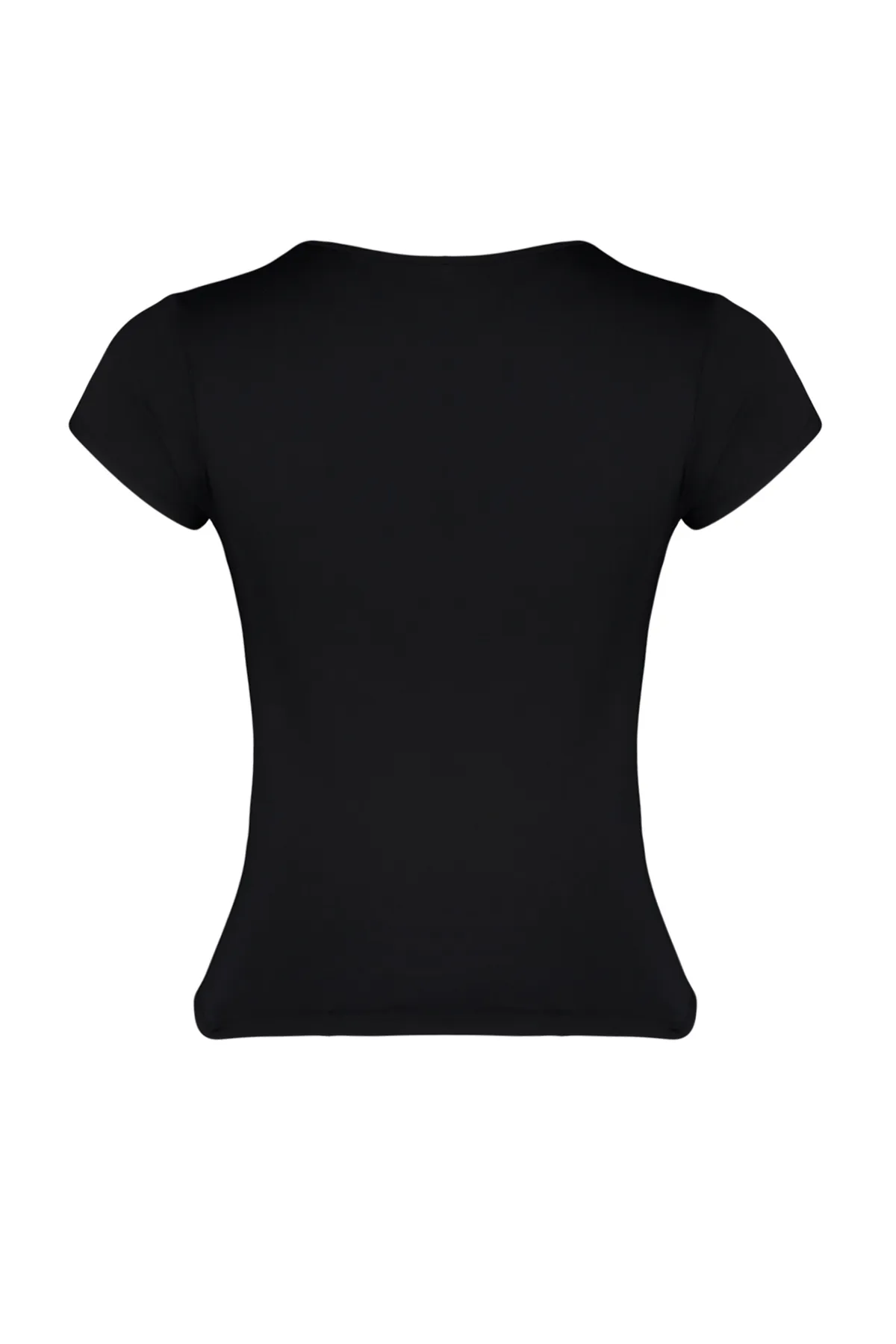 Trendyol Collection  Schwarzes tailliertes T-Shirt aus Polyamid mit Rundhalsausschnitt – super dehnbar, kurze Ärmel TWOSS24TS00238