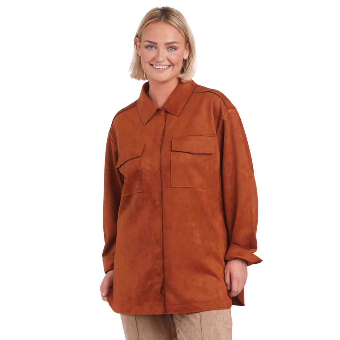Damen Velours-Overshirt mit zwei Taschen