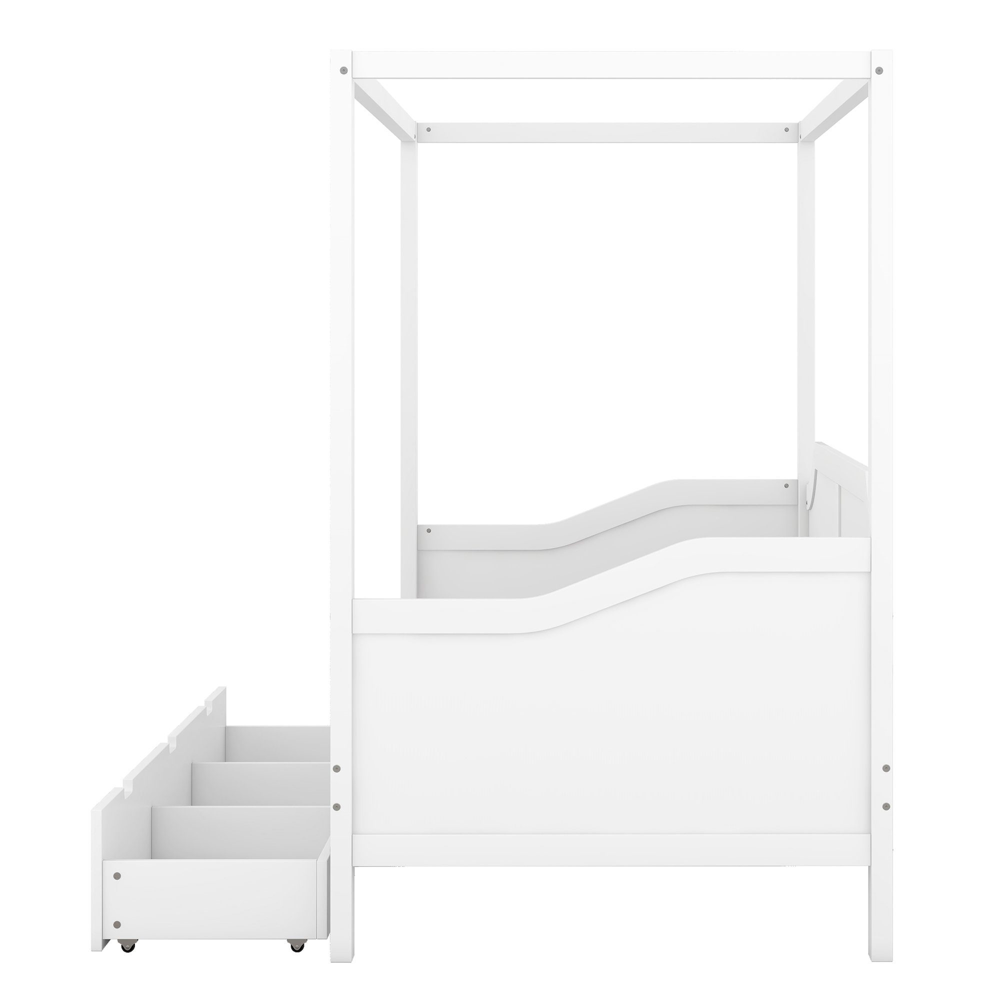 DEEP POWER Himmelbett Hölzernen Baldachin Daybed,90x200cm,mit 3 in 1 Lagerung Schubladen