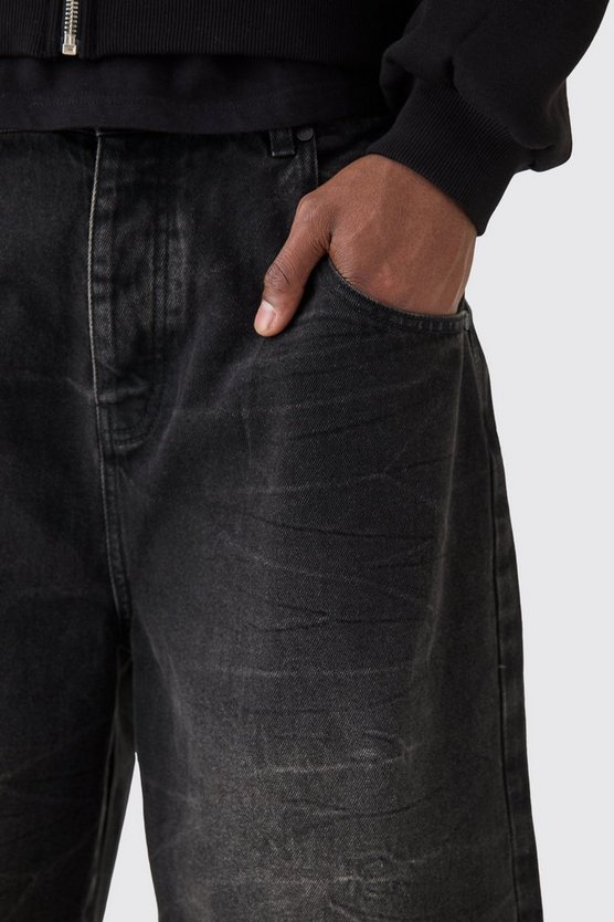 Lange Jeansshorts in Schwarz