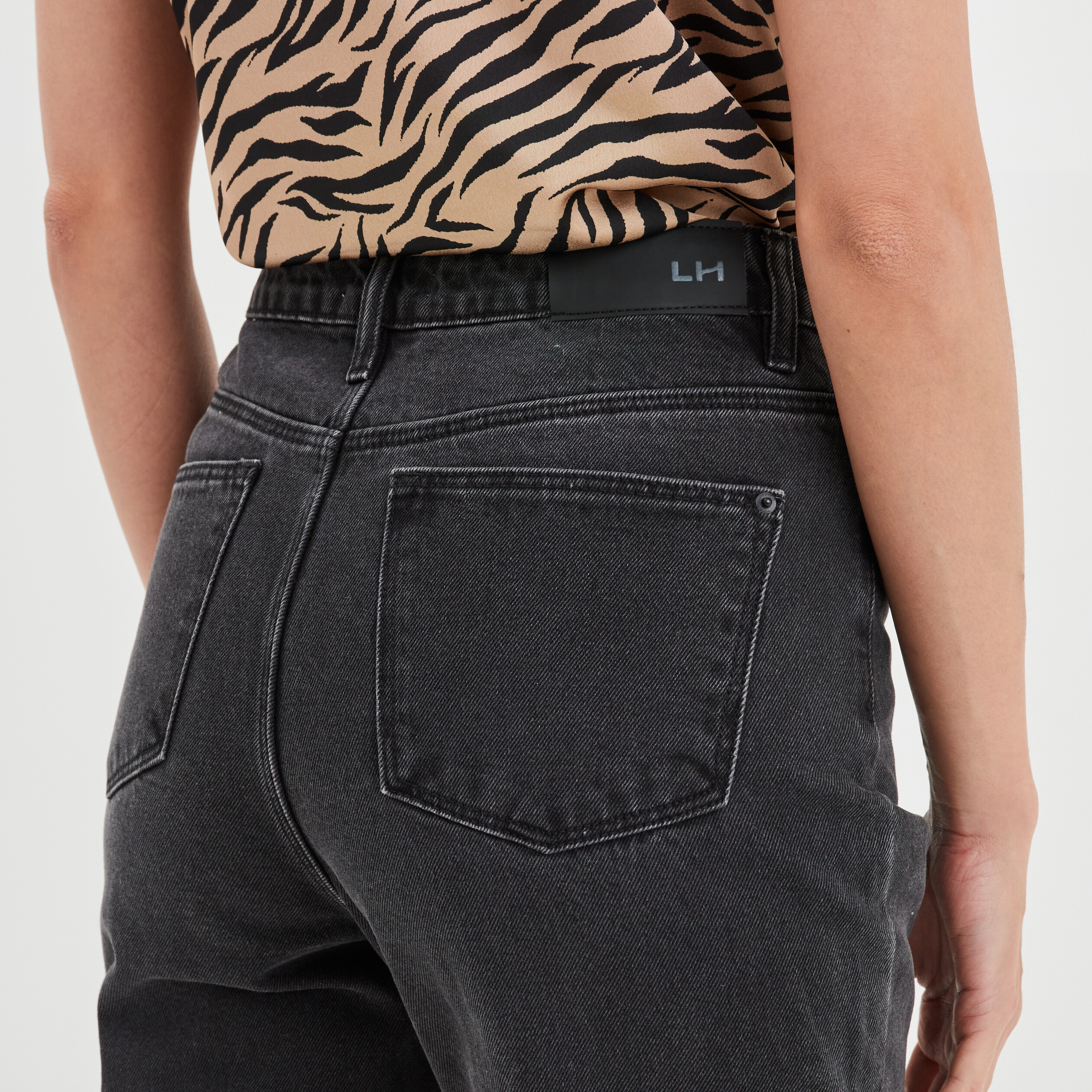 Jeans mom taille haute 7 8ème coton denim noir femme | La Halle