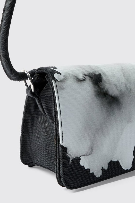 Schwarze Twill Schultertasche mit Print