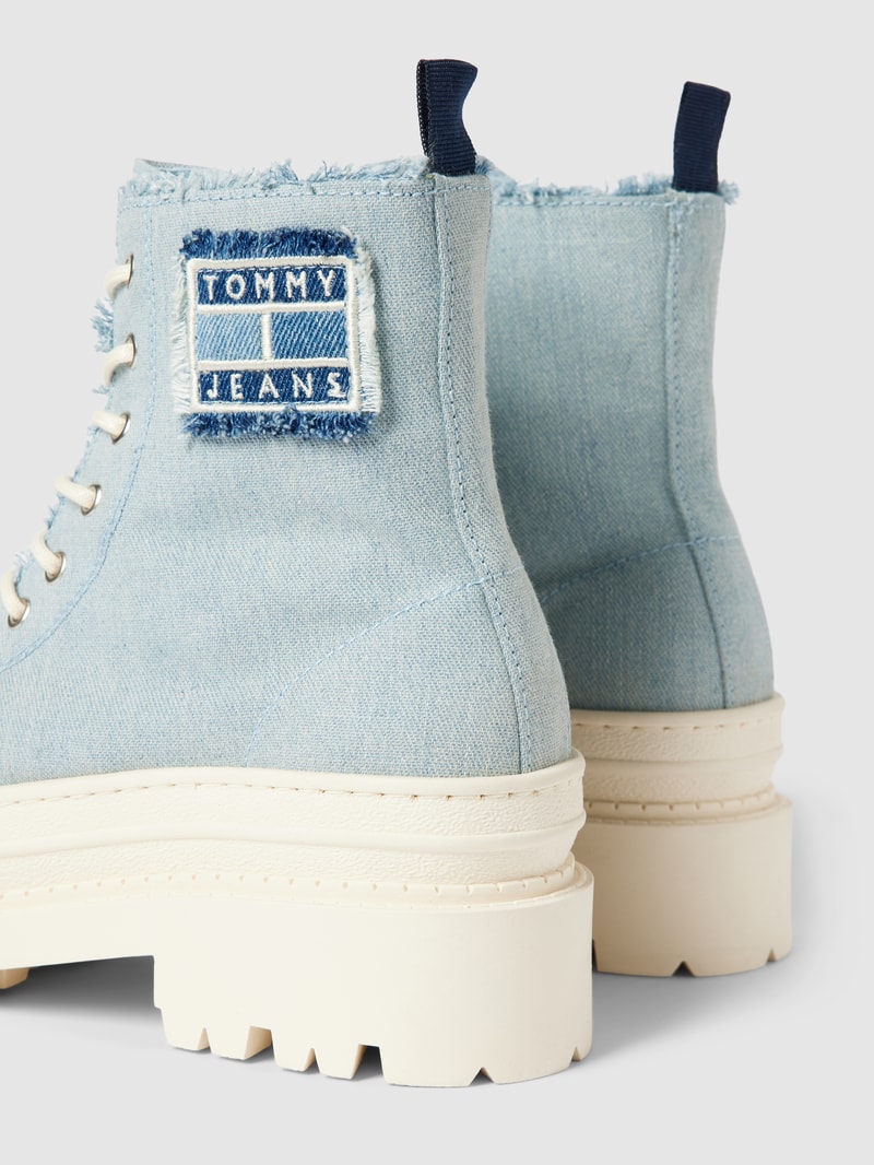 Schnürboots mit Label-Patch Modell 'FOXING DENIM' in hellblau