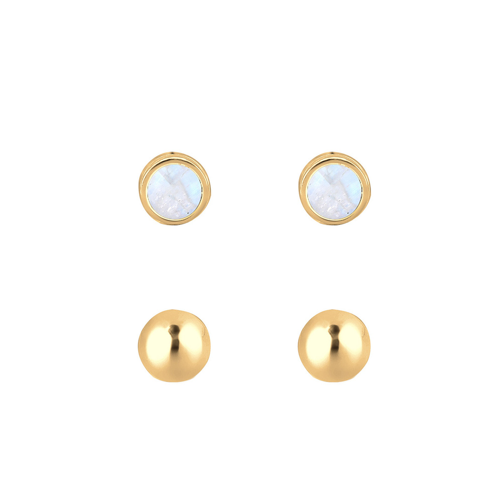 Elli Elli Boucles d'Oreilles Set Kugel Geo Minimal Trend Mondstein 925 Silber Boucles d'oreilles