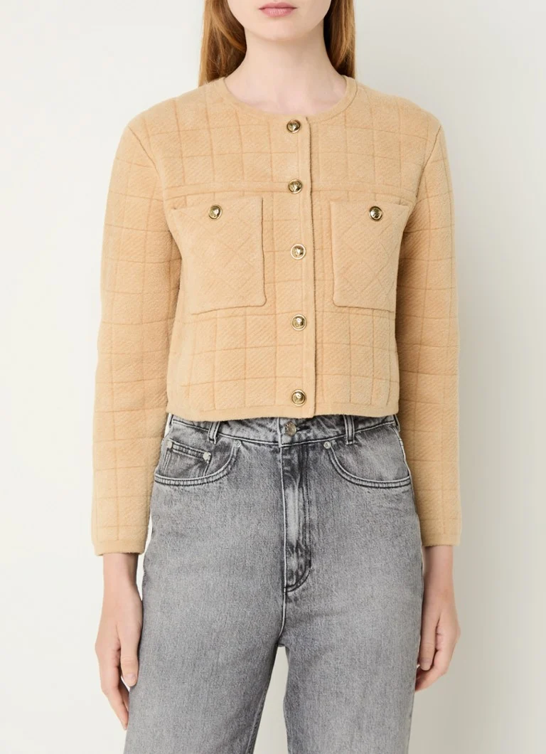 Sandro  Fijngebreid cropped vest met ruitdessin en borstzakken