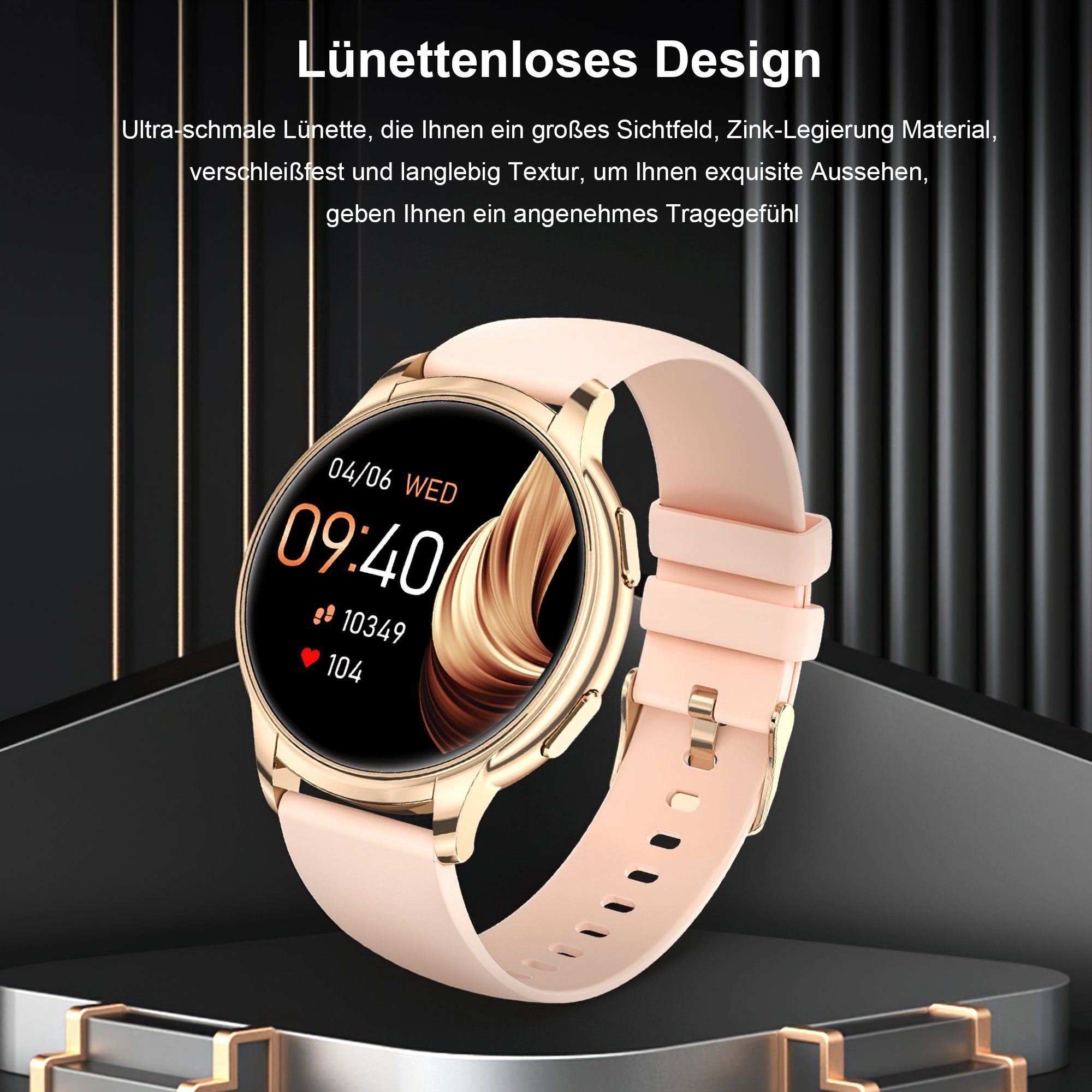 Mutoy Smartwatch Damen Herren Smartwatch, Fitness Tracker Uhr mit Anrufe Smartwatch (Enthält ein Stahlgürtel und ein Silikon Armband, Fitnessuhr mit Telefonfunktion, IP67 Wasserdicht,1.52