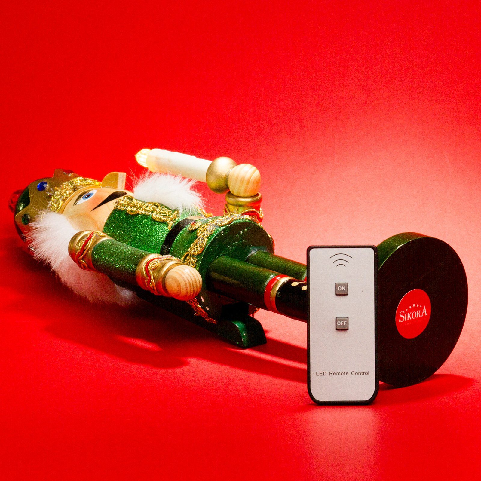 SIKORA Weihnachtsfigur NK-C XL Glitzer Deko Nussknacker aus Holz mit LED Kerze