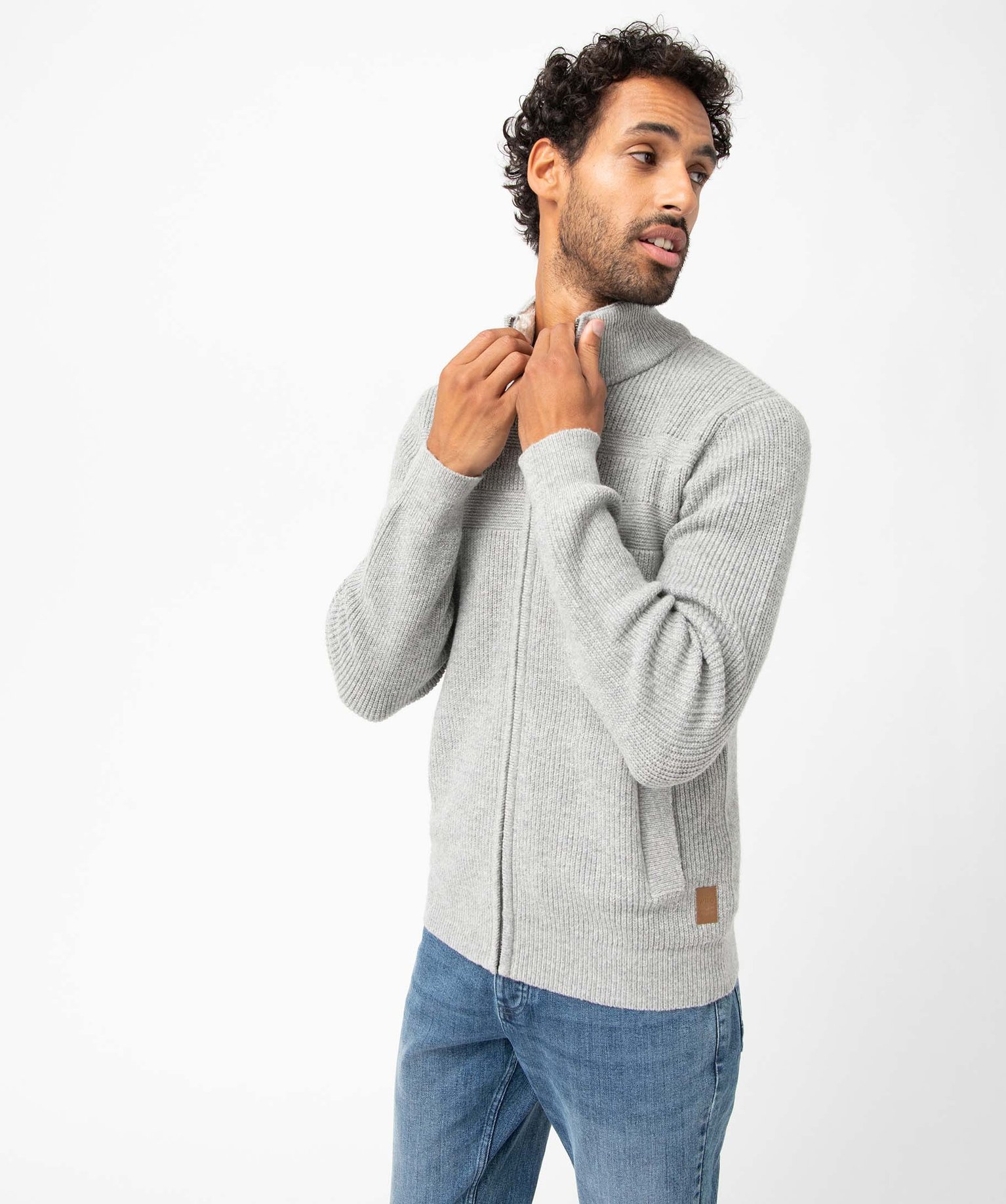 Gilet homme zippé avec col montant doublé gris clair | GEMO