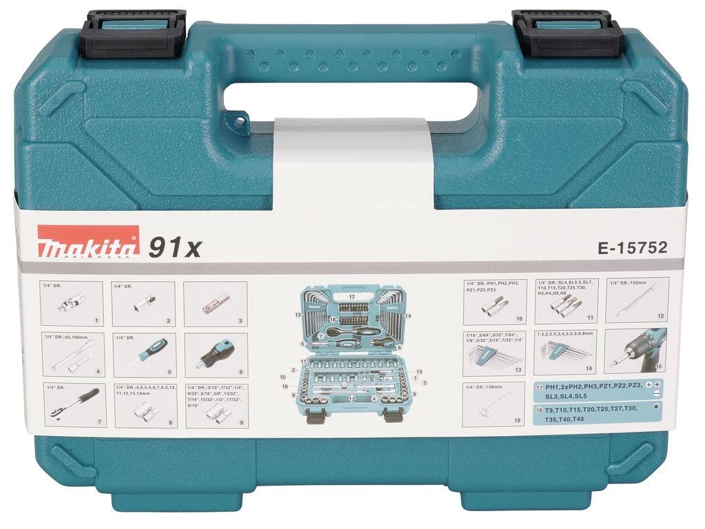Set scule manuale Makita Accessories E-15752, 91 de piese - metrice și imperiale