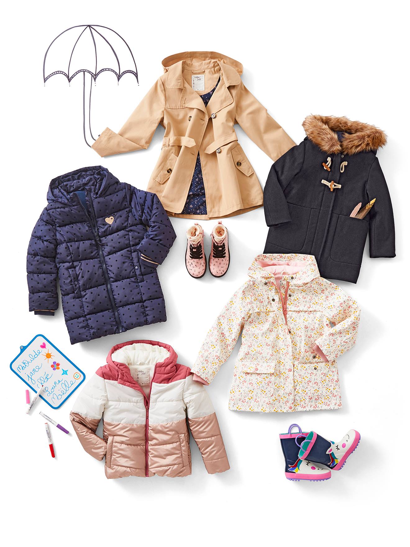 Duffle-coat à capuche en drap de laine fille fermeture par brandebourgs encre