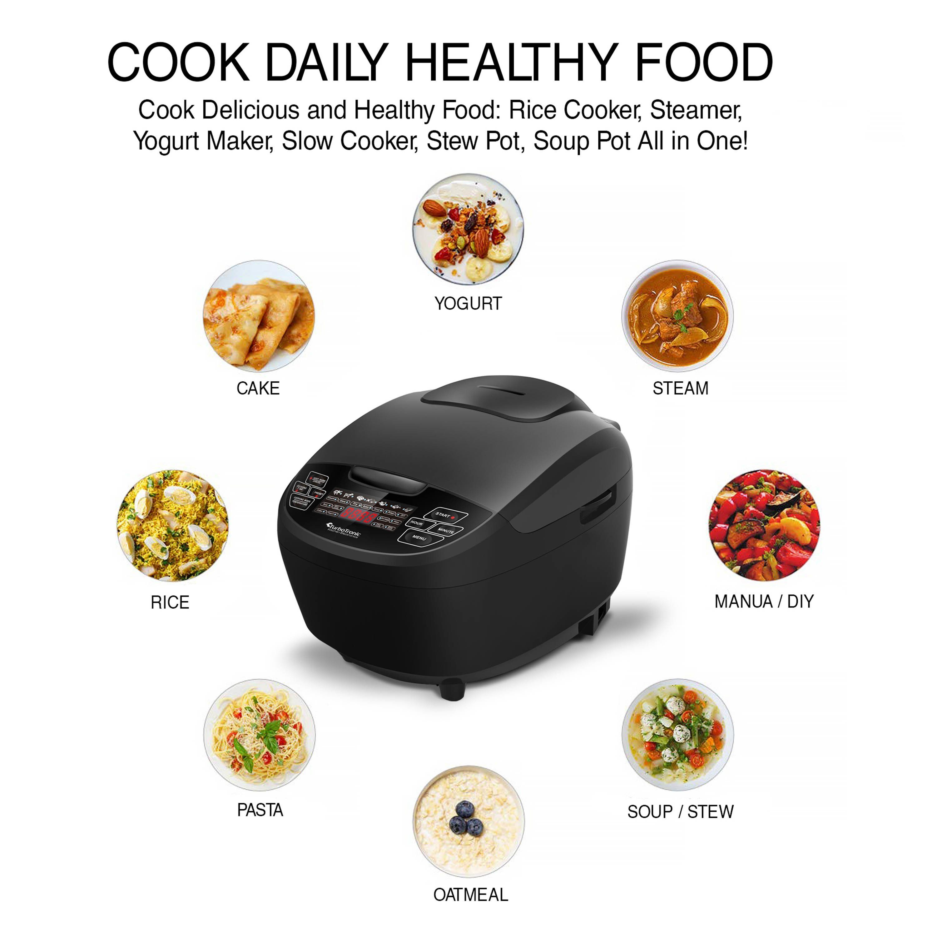 TurboTronic by Z-Line Multikocher 5 Liter Dampfgarer, japanischer Reiskocher Slowcooker mit Timer, 860 W, Schwarz Digital für Milchreis Multivarka Schongarer