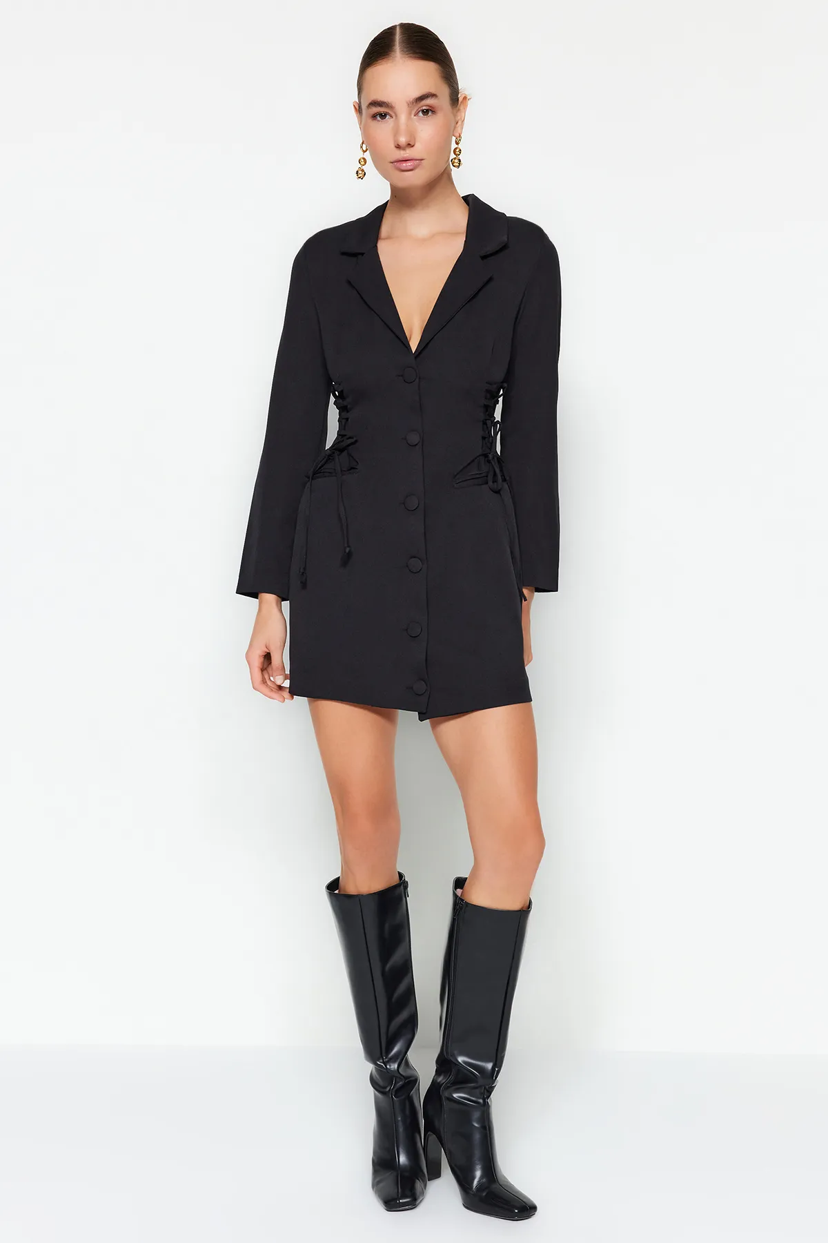 Trendyol Collection  Oil Tie Detailliertes, gewebtes Jackenkleid TWOAW24EL00402