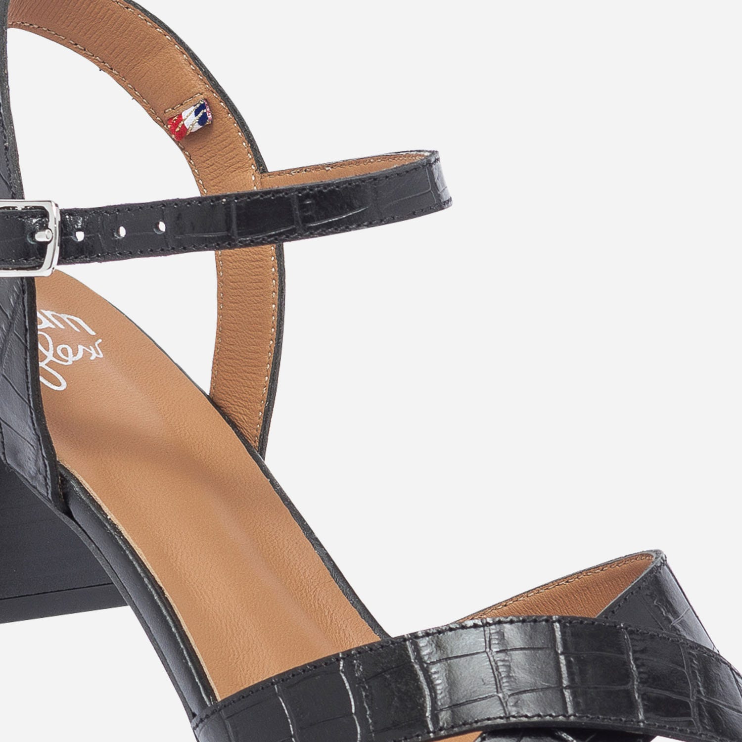 Sandale ERAM FLEX noire en cuir effet croco