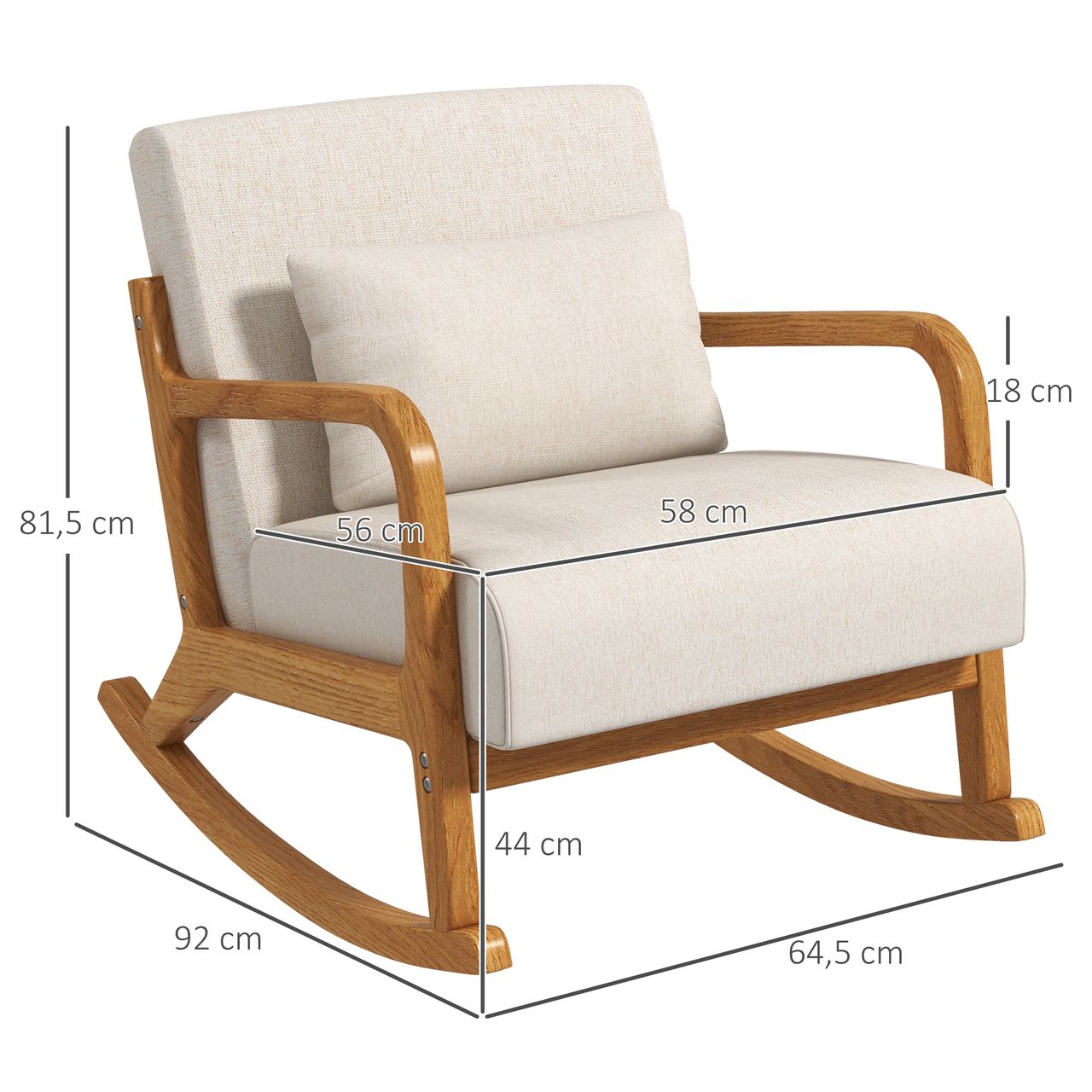 HOMCOM Schaukelsessel Gepolsterter Relaxsessel mit Holzgestell für Schlafzimmer