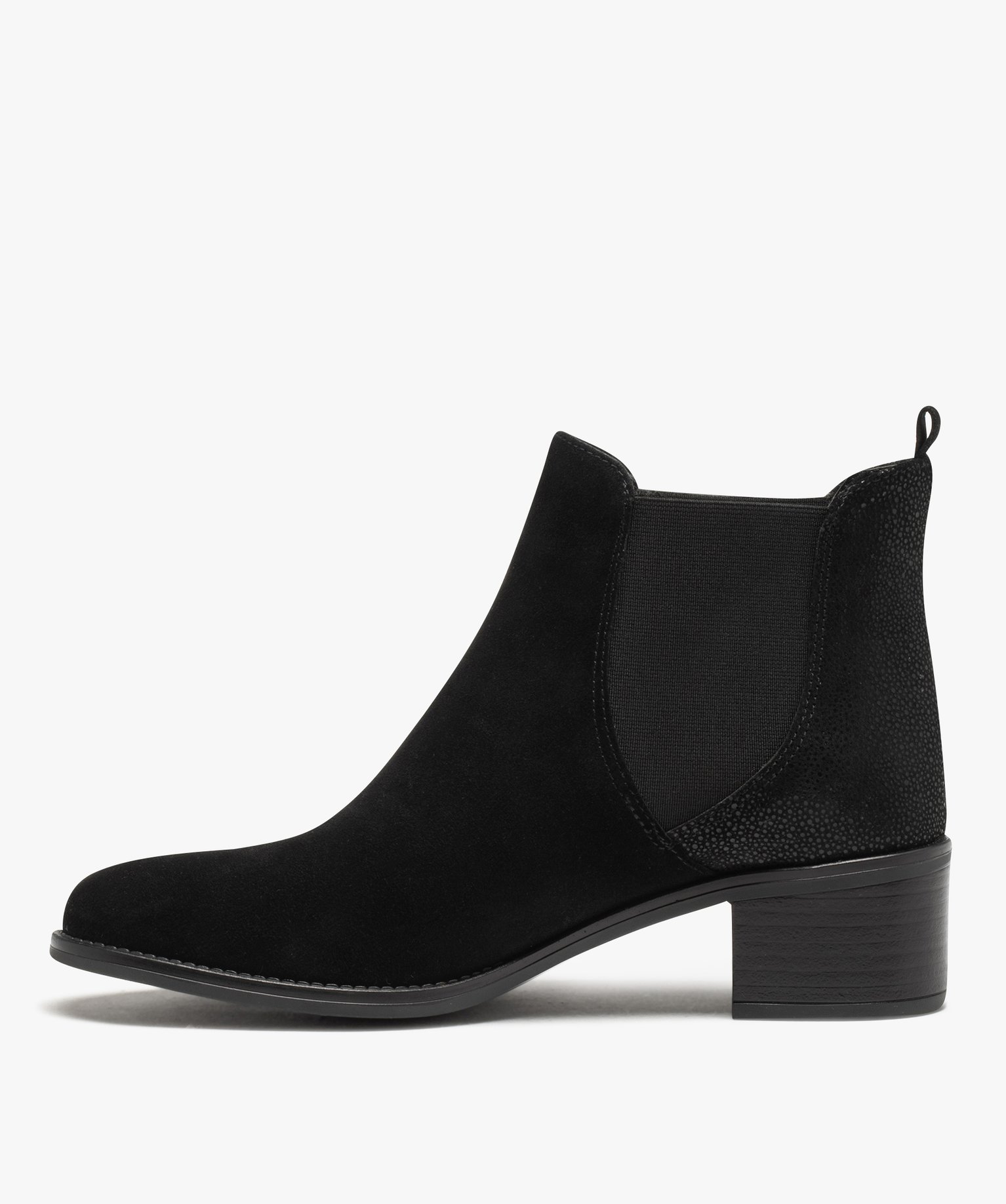 Chelsea boots dessus cuir à petit talon femme noir | GEMO