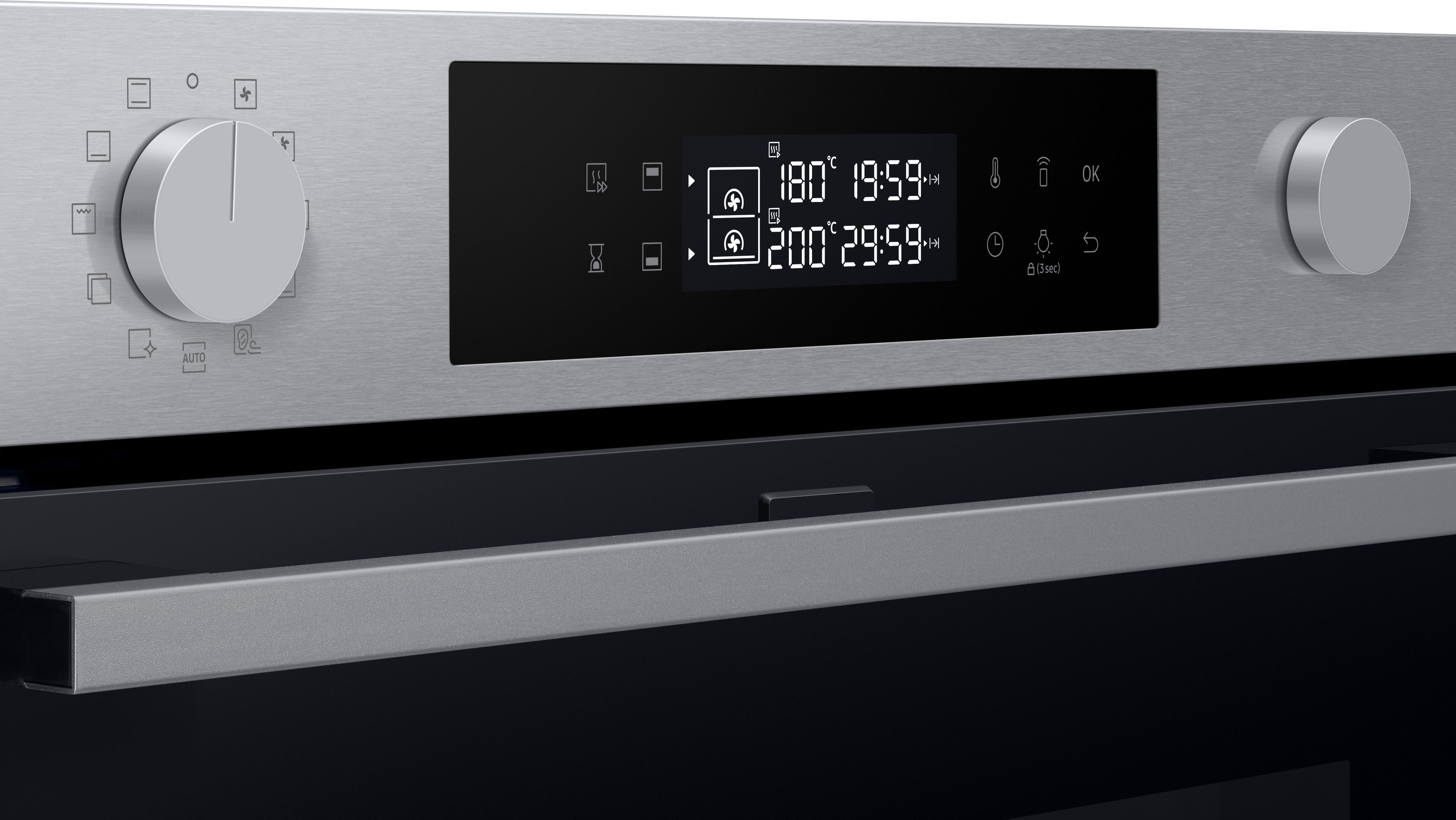 Samsung Pyrolyse Backofen NV7B4530ZAS, Pyrolyse-Selbstreinigung, Dual Cook Flex – Ein Ofen. Zwei Garräume. Maximale Flexibilität.