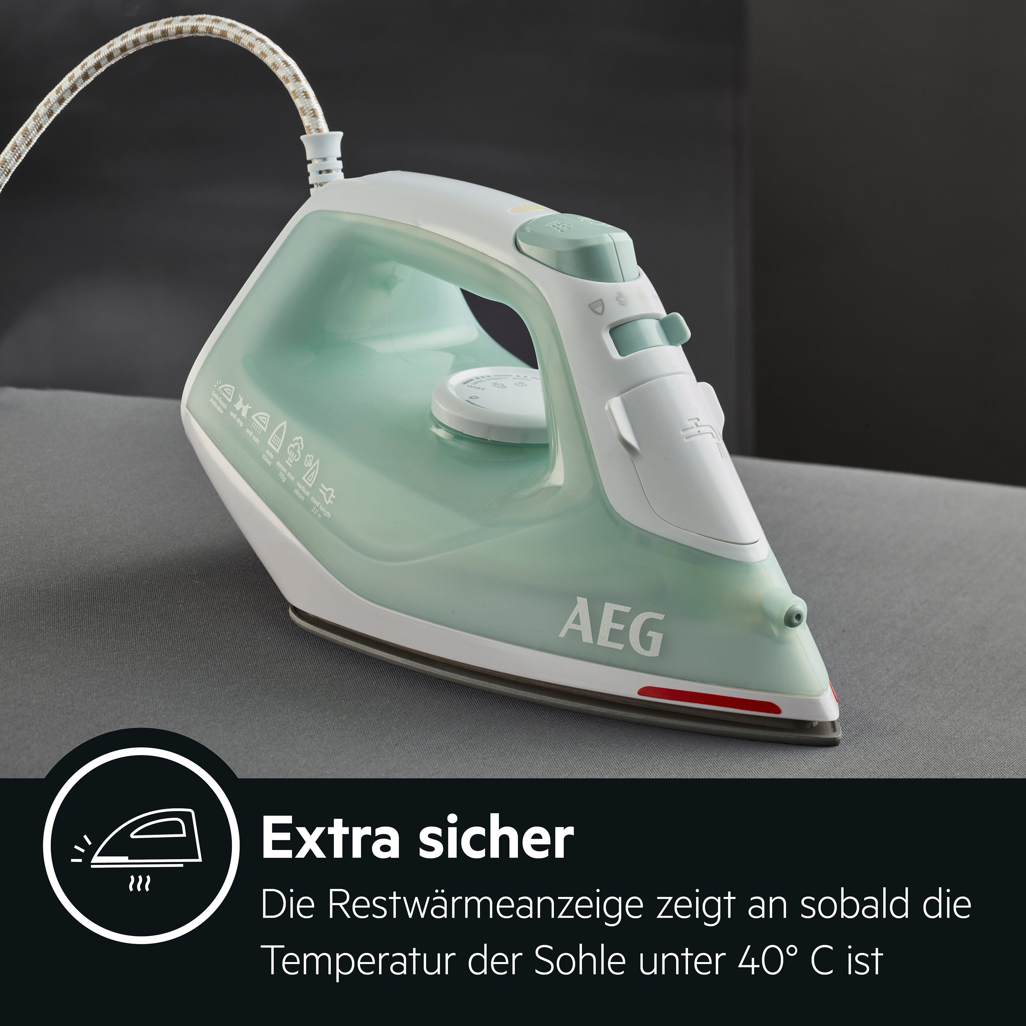 AEG Dampfbügeleisen EasyLine DB 1740LG, 2400 W, Filtration mit Anti-Kalk-Patrone, Restwärmeanzeige, 110 g Dampfstoss