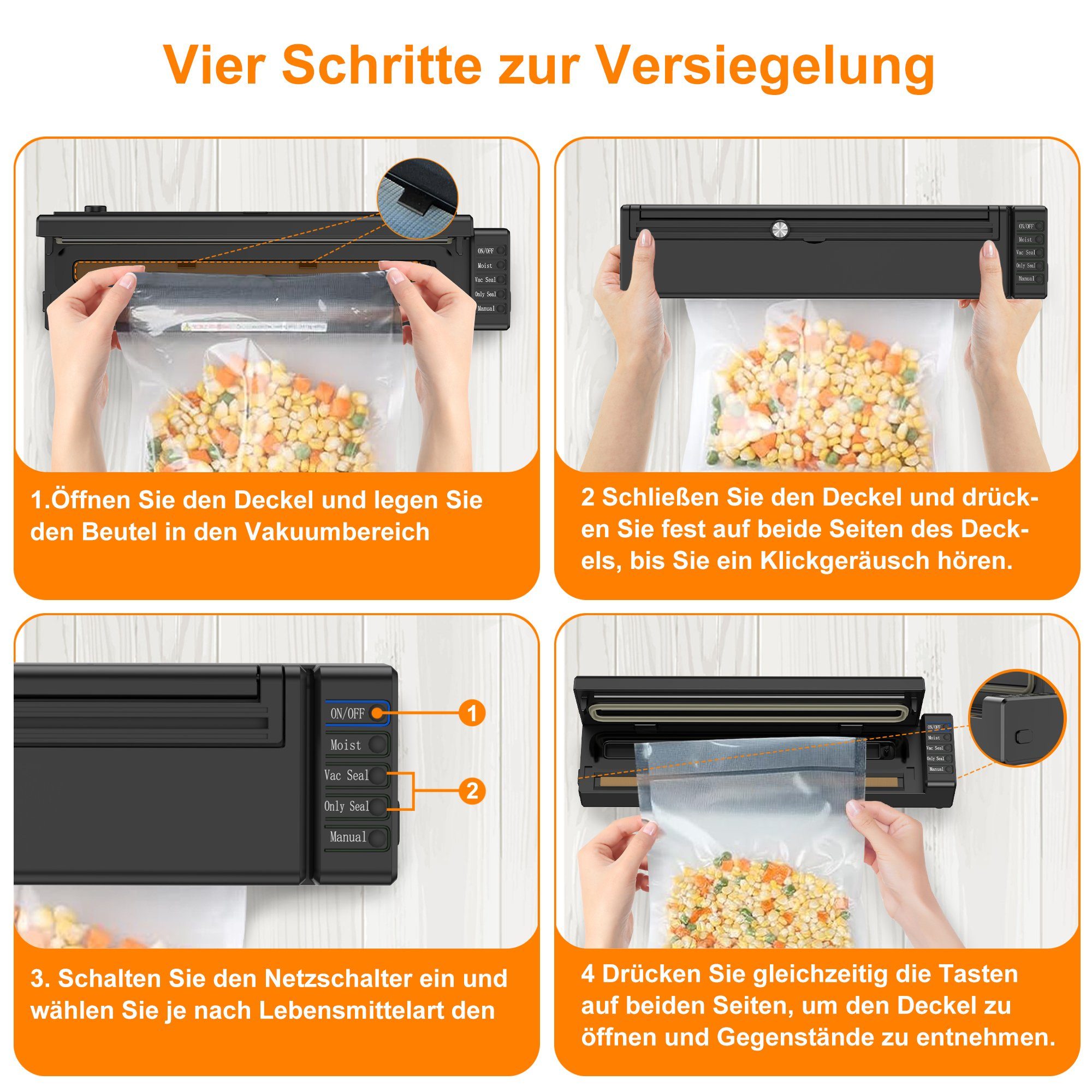 Tisoutec Vakuumierer Vakuumierer Folienschweißgerät Trockene Feuchte Lebensmittel Va, kuumiergerät Automatisch mit Anzeigelampe und Cutter,5 Vakuumbeutel