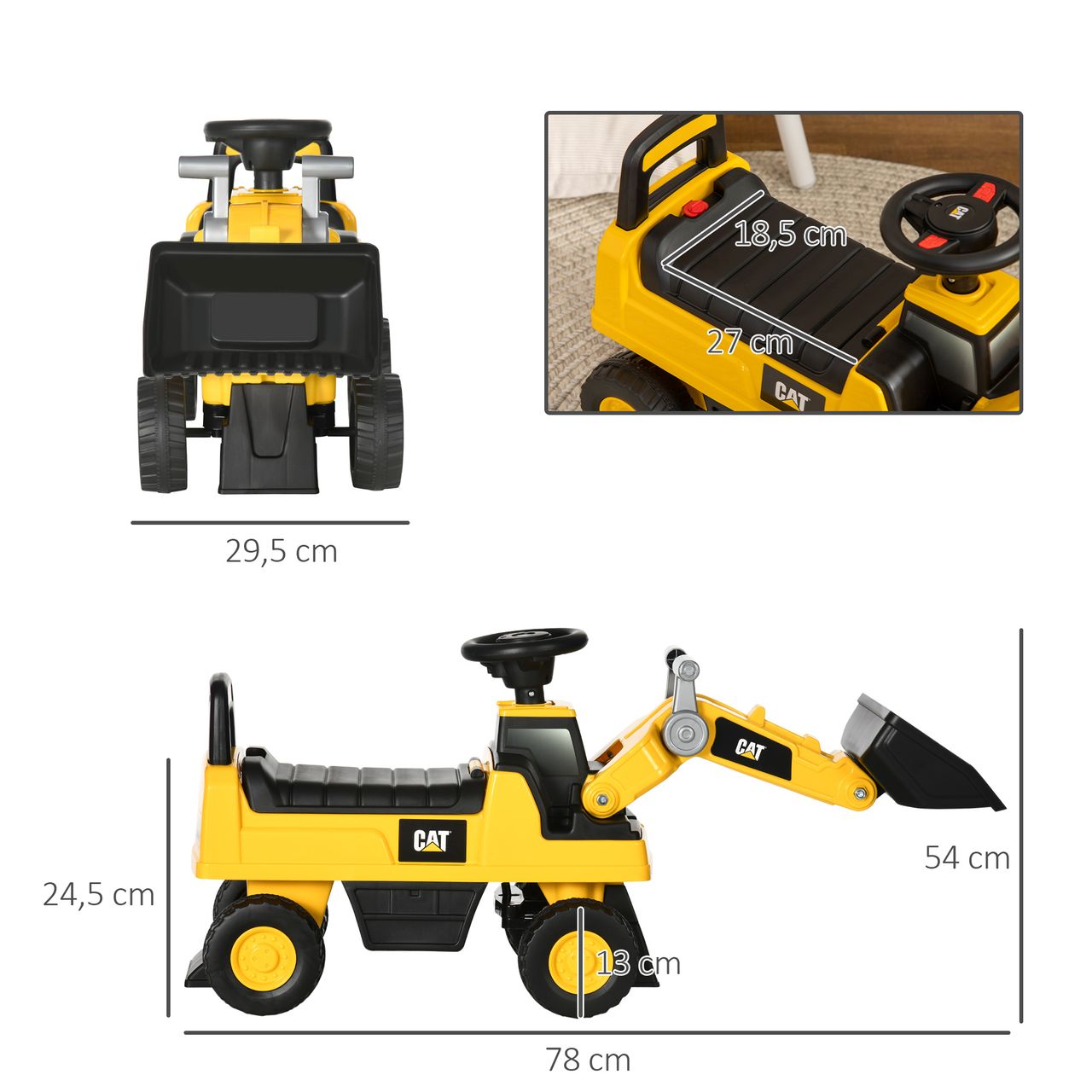 HOMCOM Sitzbagger, Aufsitzbagger mit Schaufel, Rutscherfahrzeug, Rutschauto