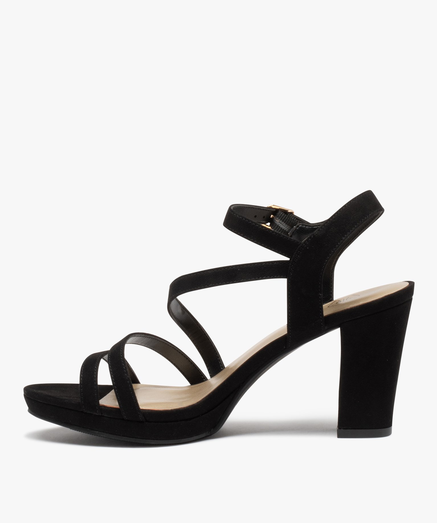Sandales femme à talon haut en suédine avec brides noir | GEMO