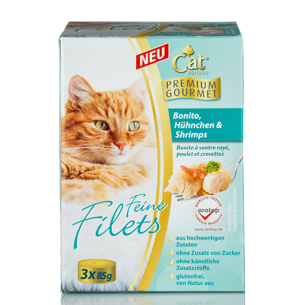 CAT BONBON Feine Filets, Bonito, Hühnchen & Shrimps, 3 x 85 gr.