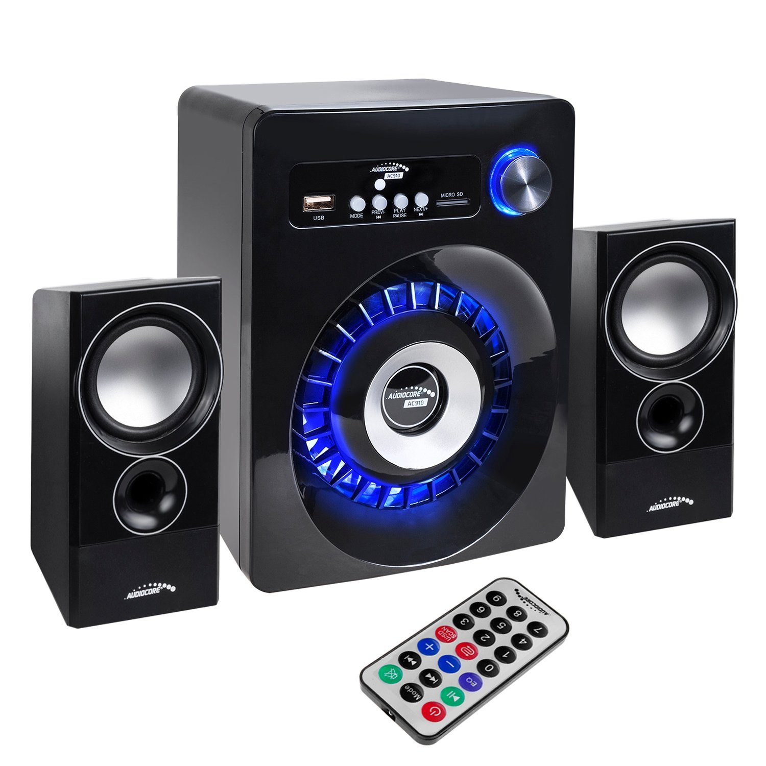 Audiocore AC910 2.1 Lautsprechersystem (Bluetooth, 55 W, AUX, USB, SD, UKW-Radio, inkl. Fernbedienung)